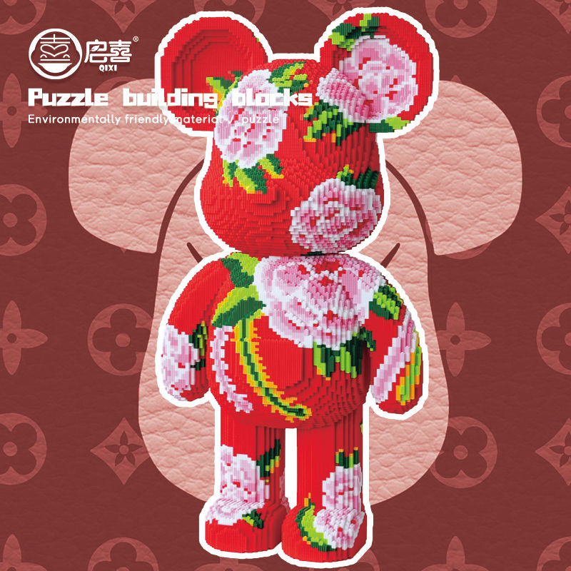 87cm Giant Flower Cotton Coat Bear Assembly Compatible with LEGO Blocks 3D Adult Favorite